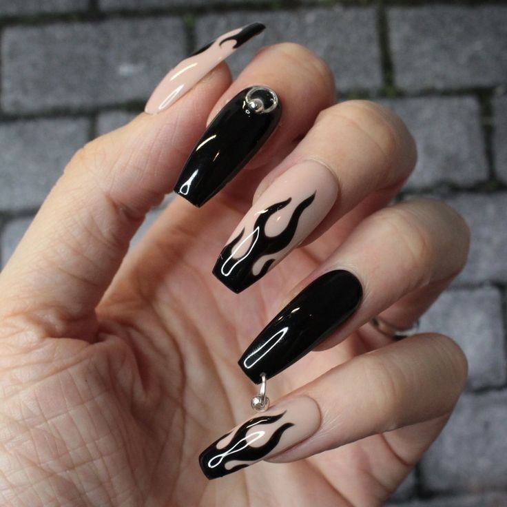 black and nude edgy nails