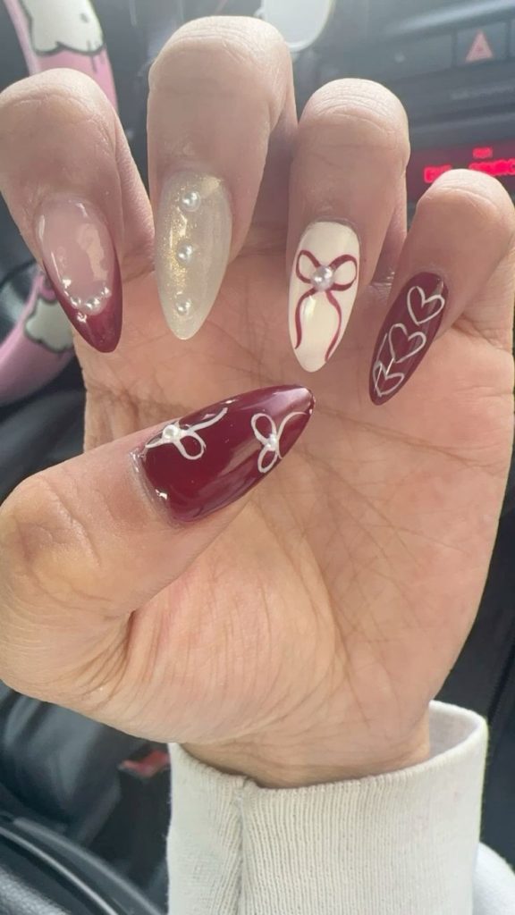Coquette nails with cherry designs