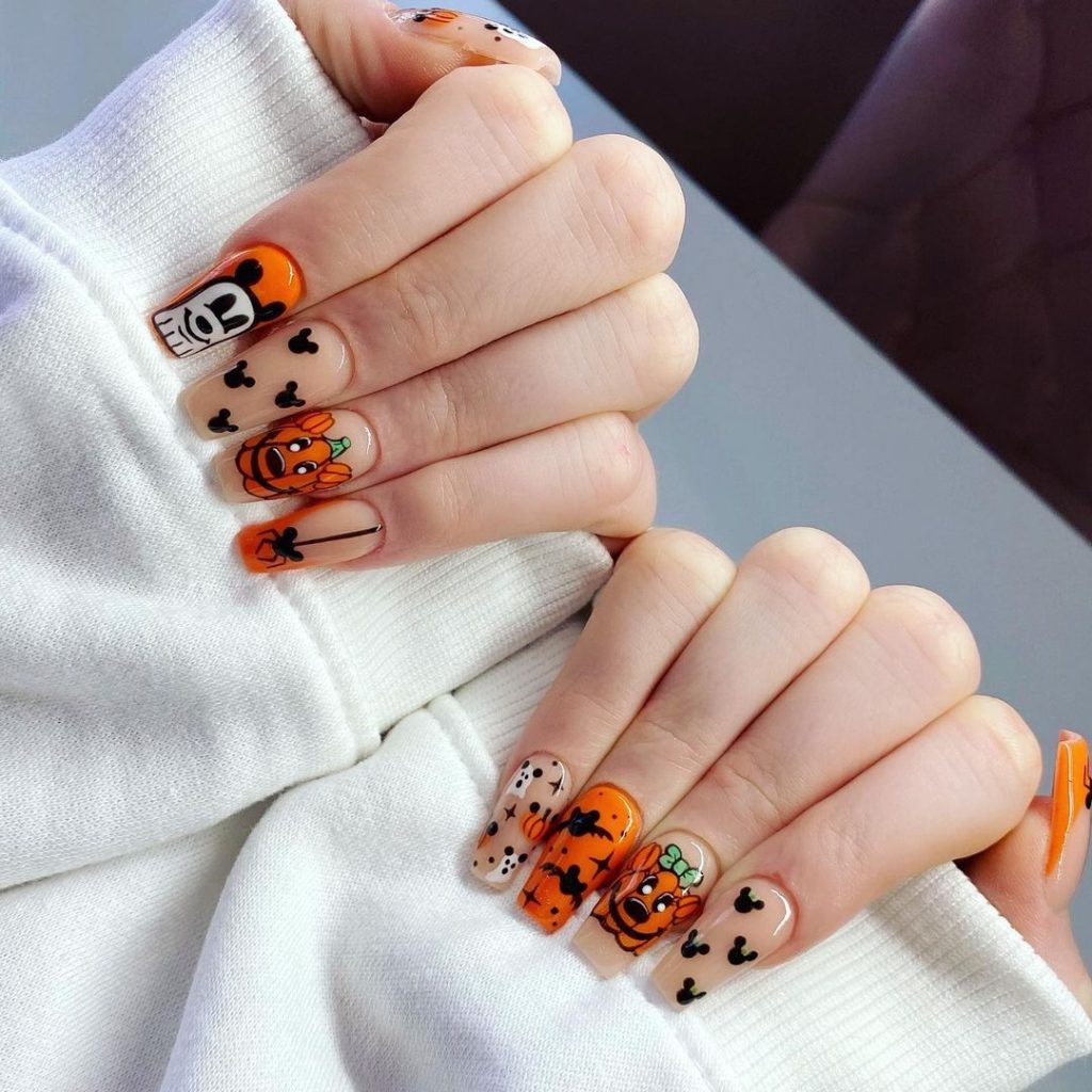 orange Disney Halloween nail ideas