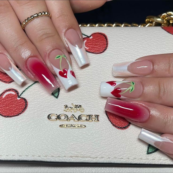 coffin nails with cherry designs