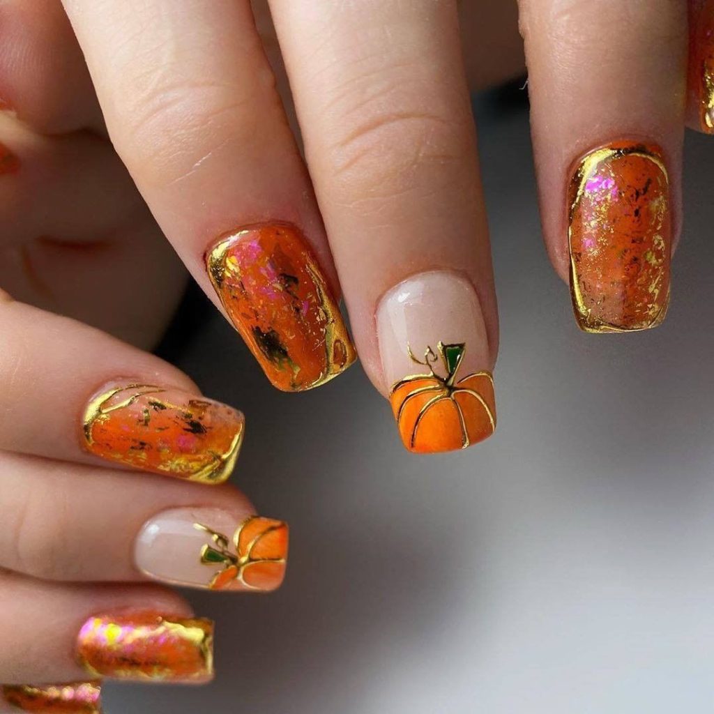 orange Halloween nail design ideas