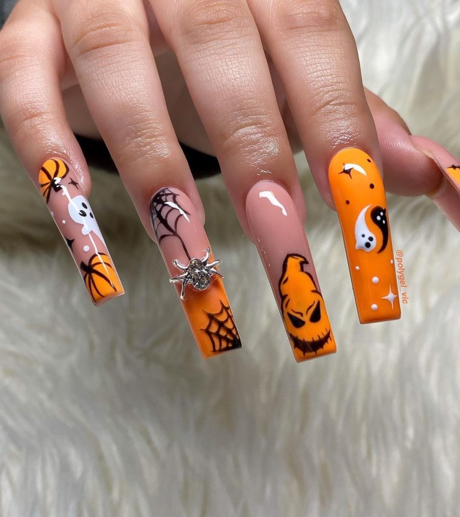 orange Halloween nail design ideas