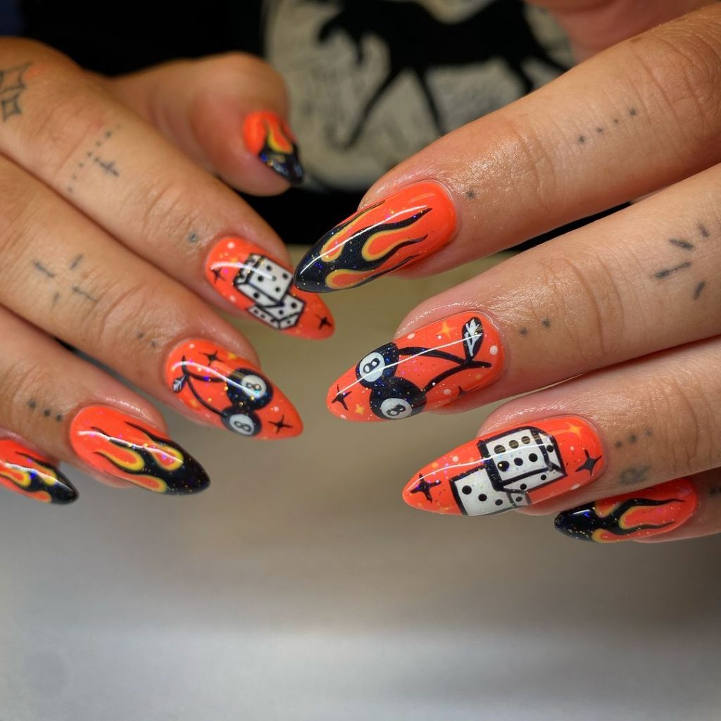 orange Halloween nail design ideas