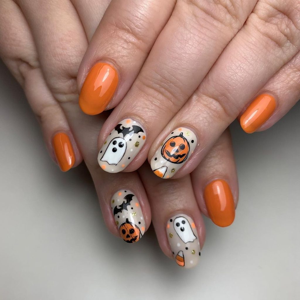 orange Halloween nail design ideas