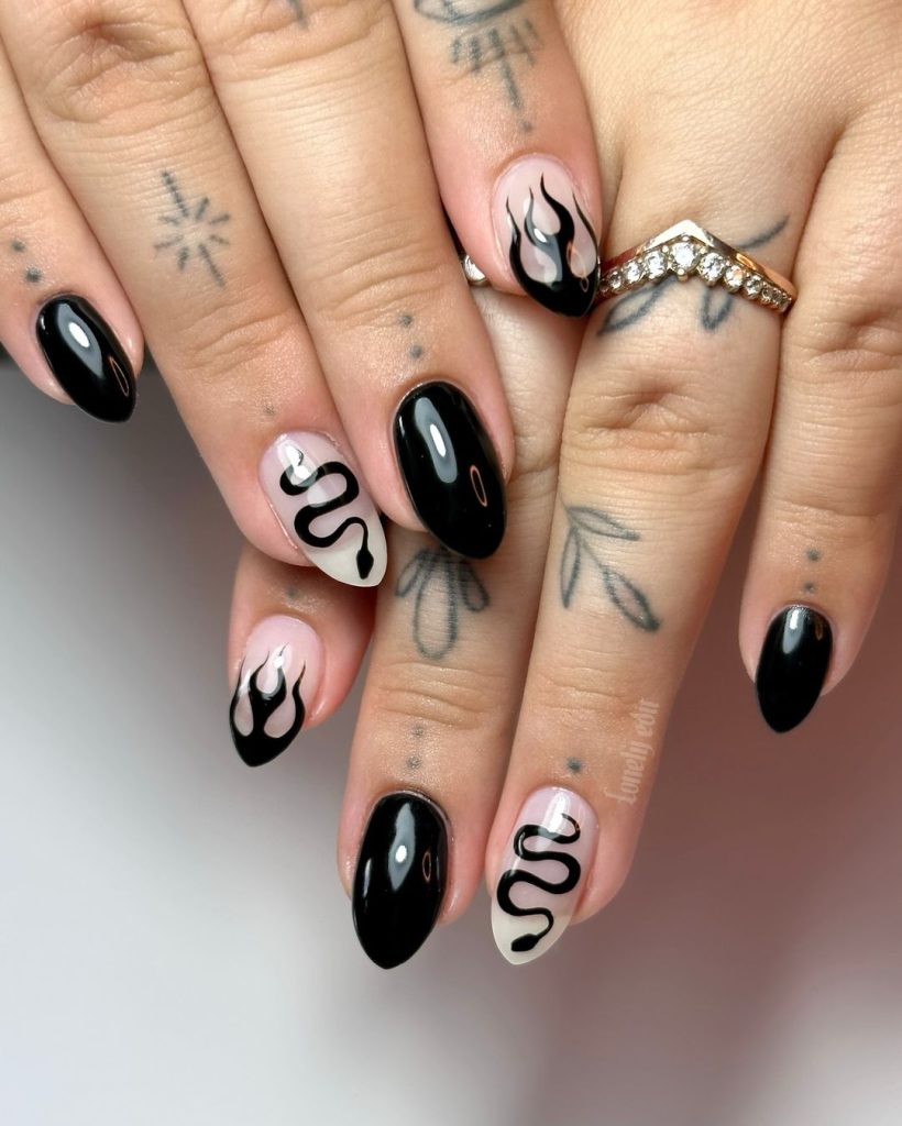 black Halloween nail design ideas