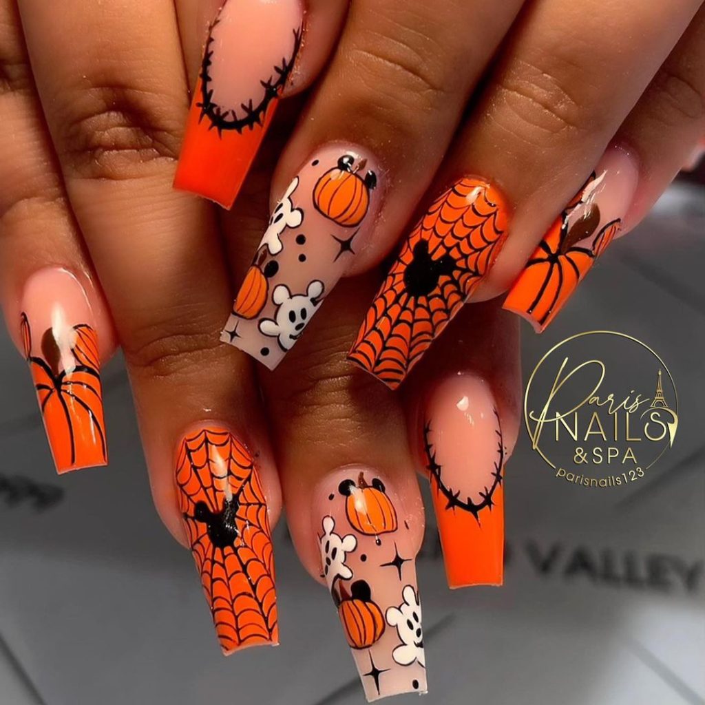 orange Halloween nail design ideas