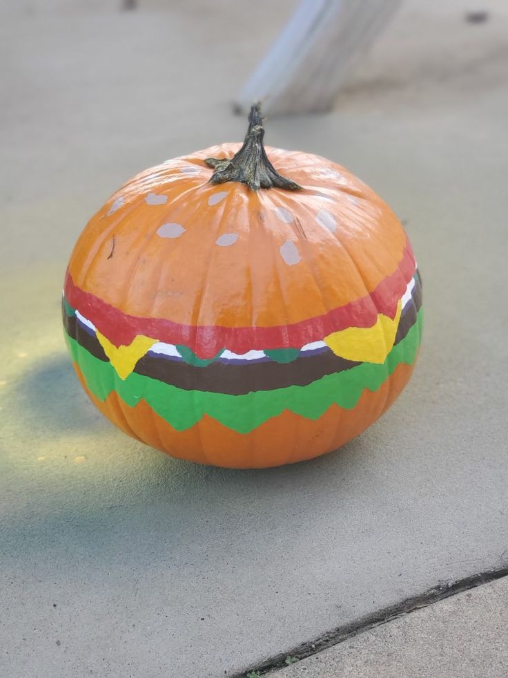 pumpkin painted as a cheeseburger