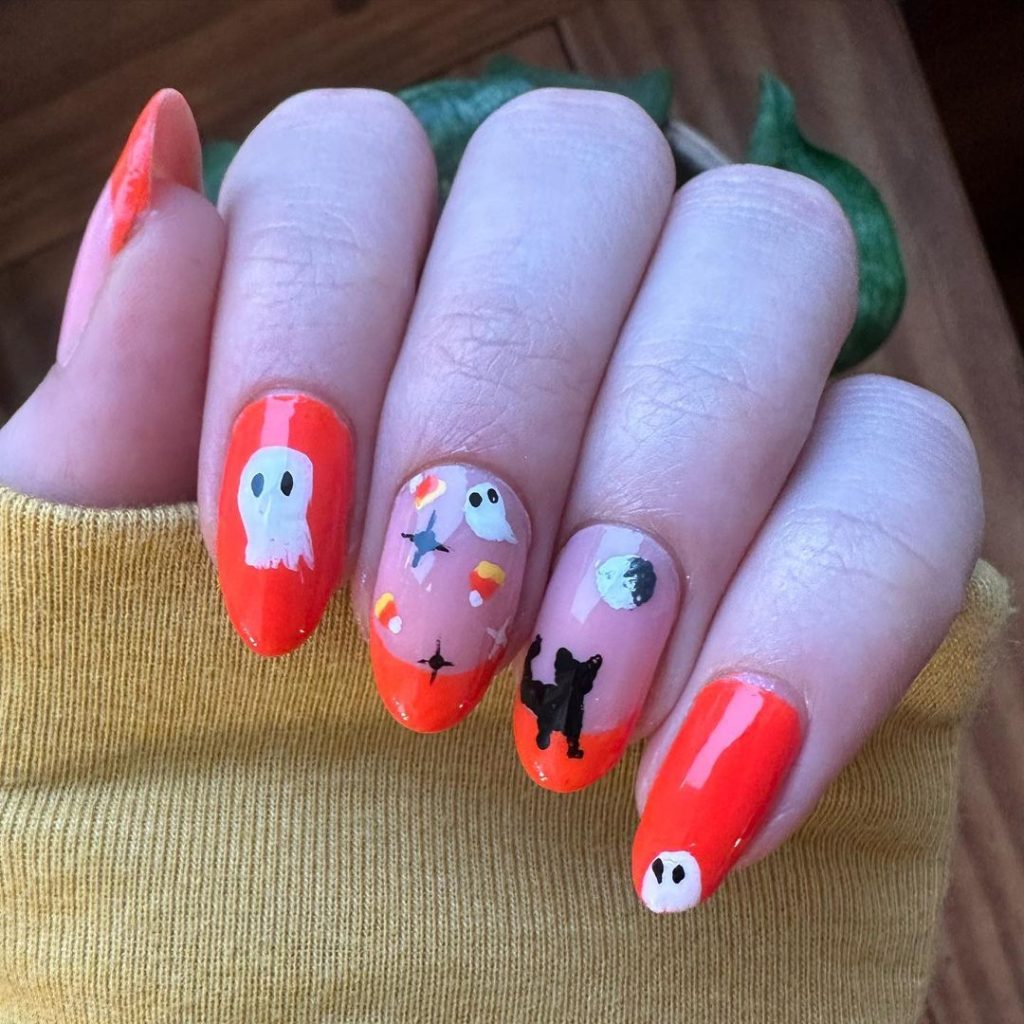 orange Halloween nail design ideas