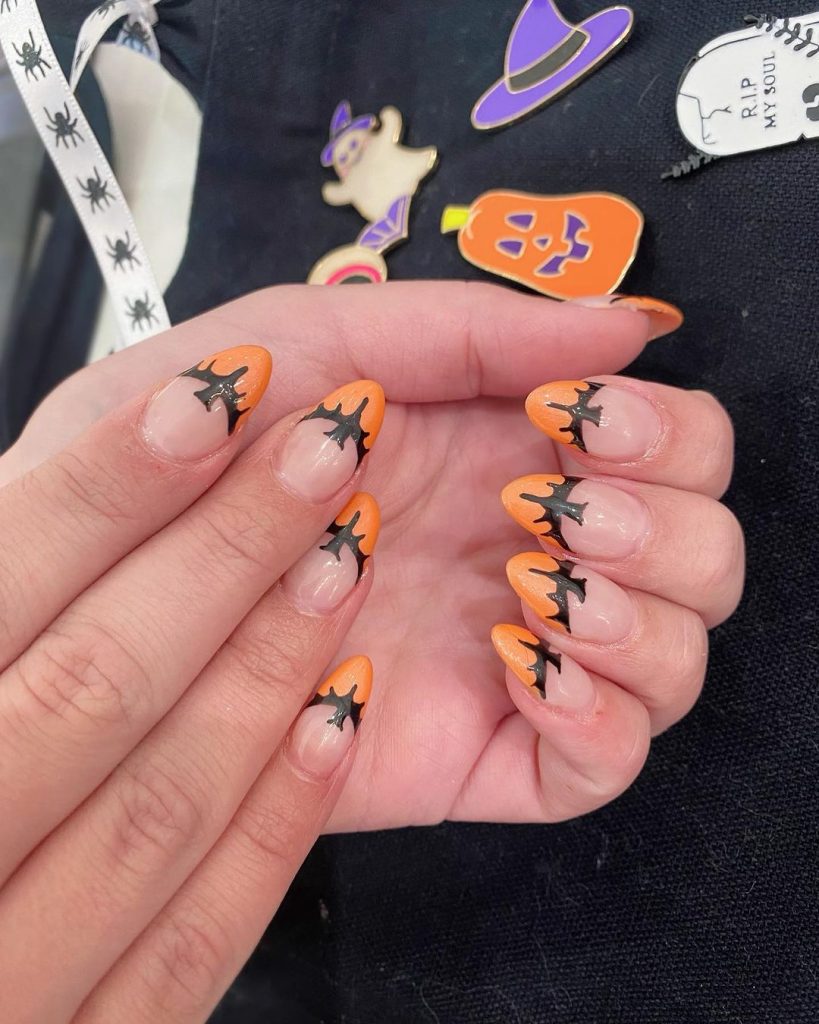 orange Halloween nail design ideas