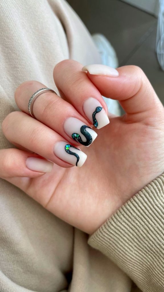 matte snake print nail art