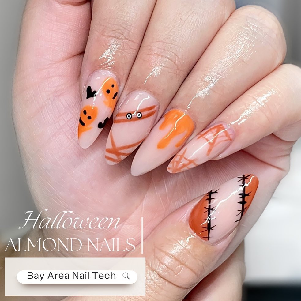 almond Halloween nail design ideas