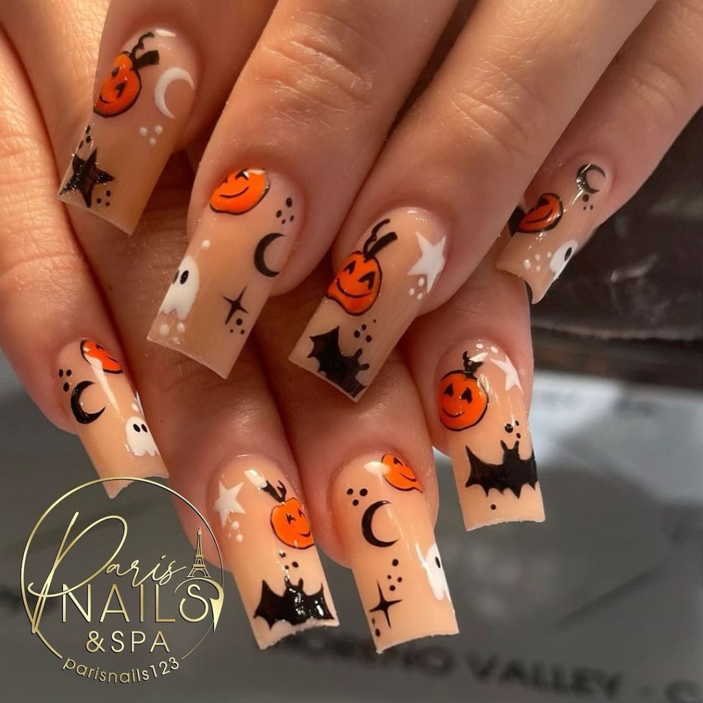 orange Halloween nail design ideas