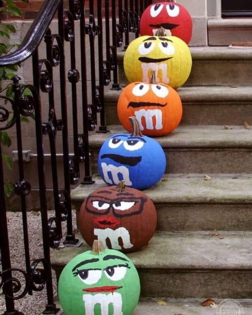 pumpkin painted as M&Ms