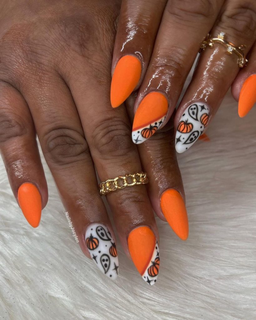 orange Halloween nail design ideas