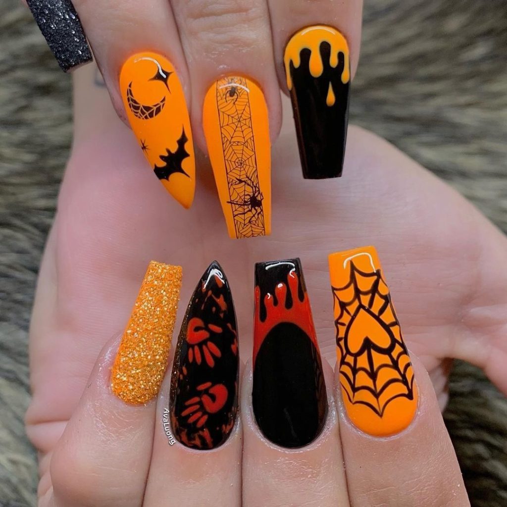 orange Halloween nail design ideas