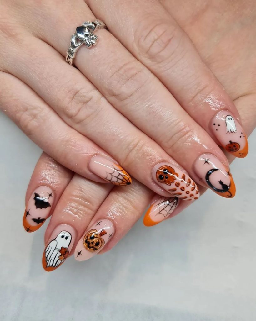 orange Halloween nail design ideas