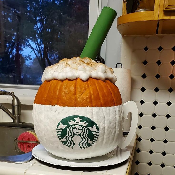 pumpkin painted as a Starbucks coffee