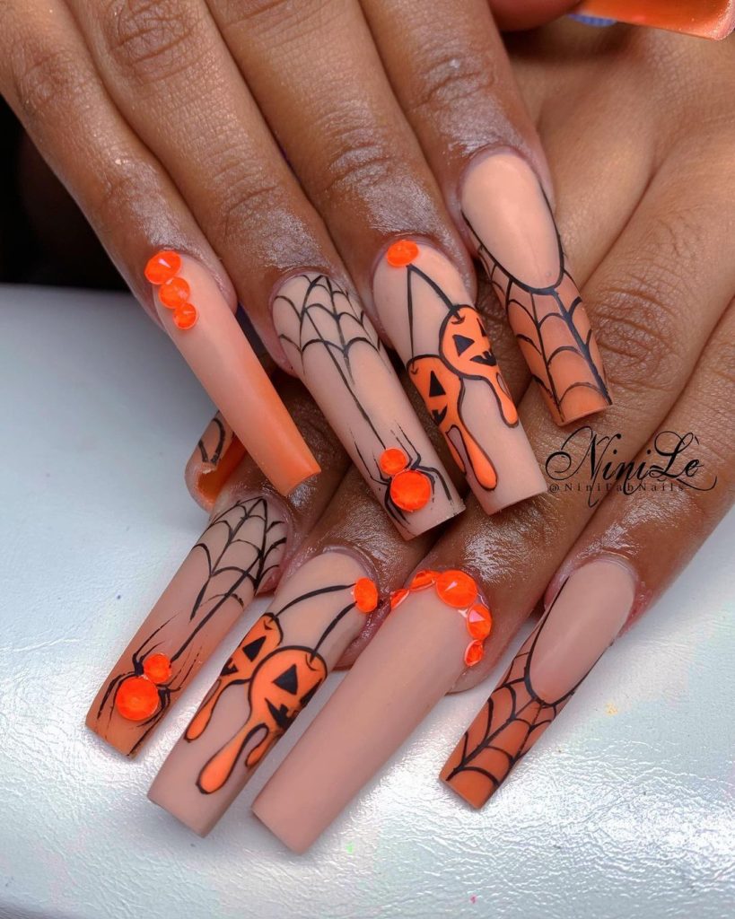 orange Halloween nail design ideas