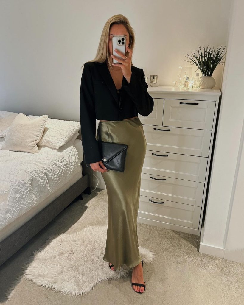 satin skirt formal outfit ideas