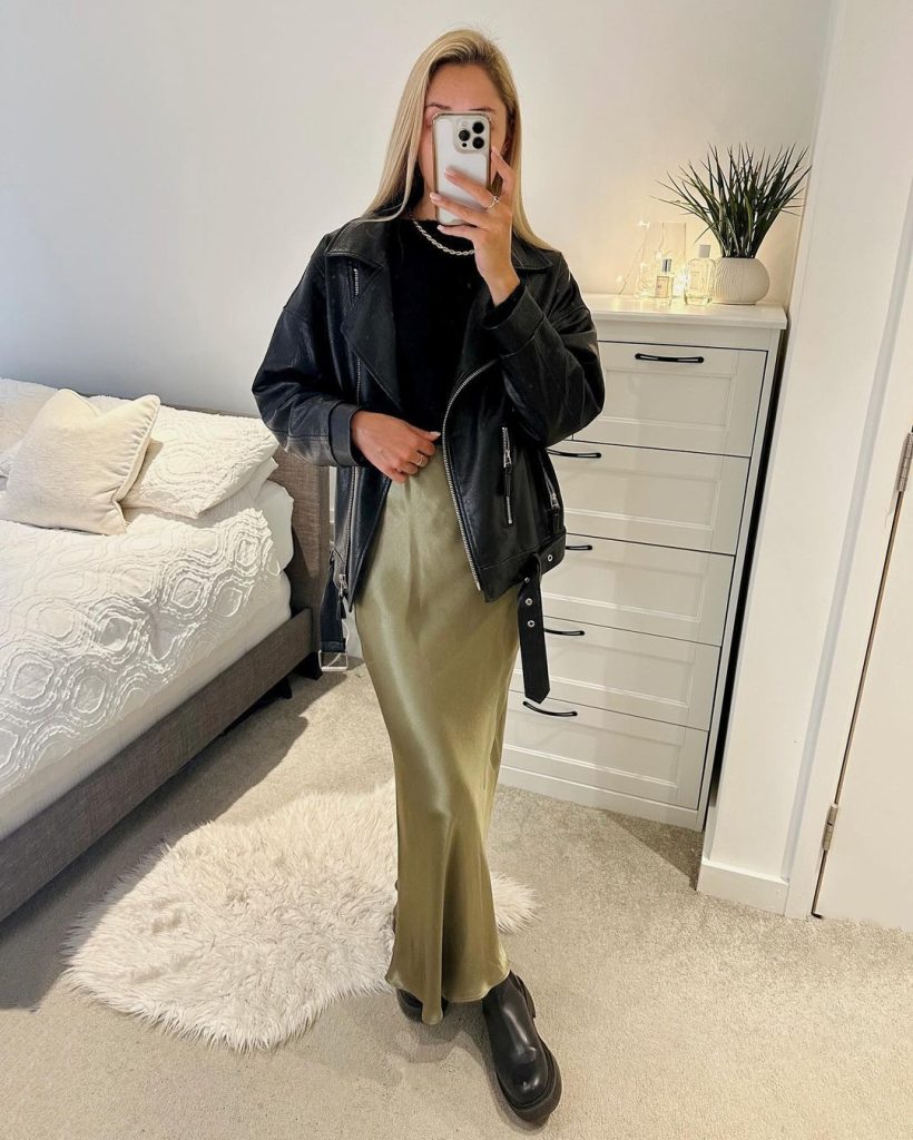how to style olive satin skirts