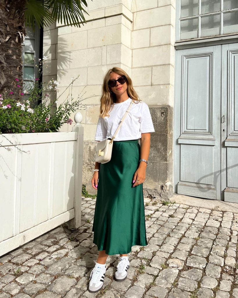 how to style green satin skirts