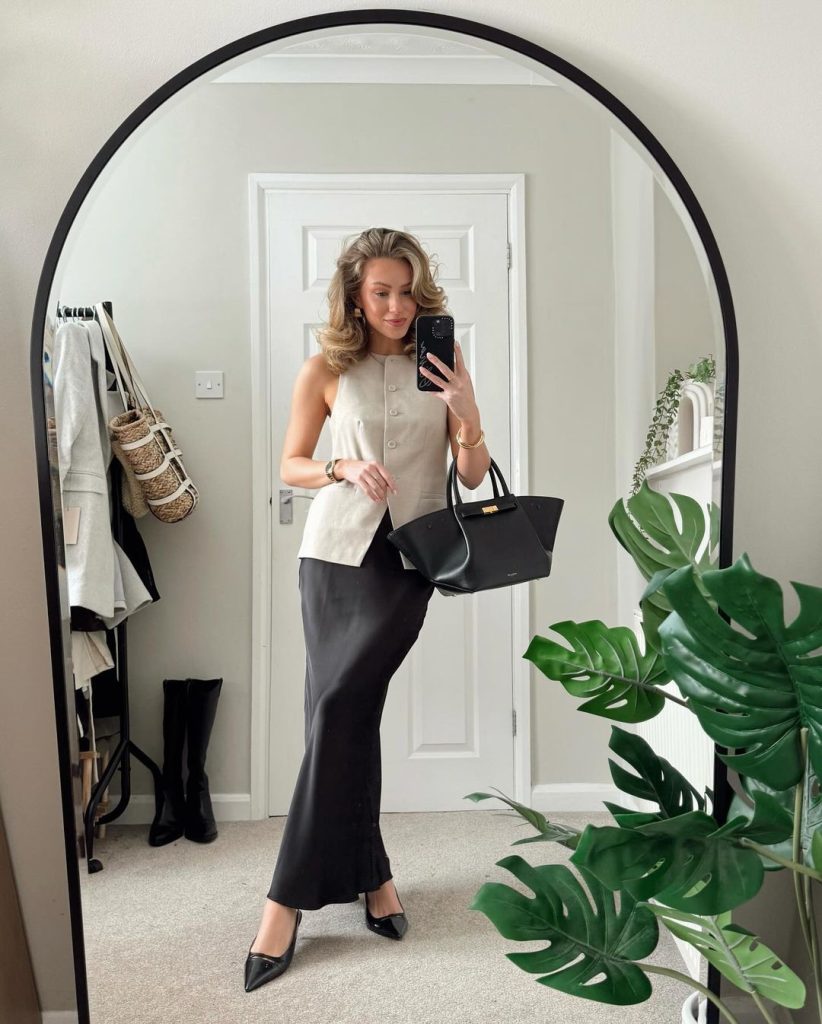 how to style satin skirts with vests