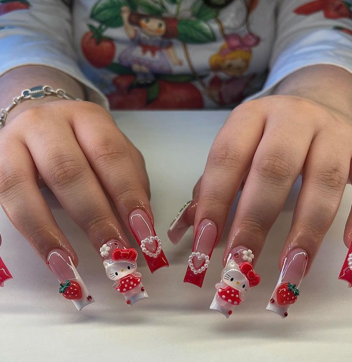 red hello kitty nails