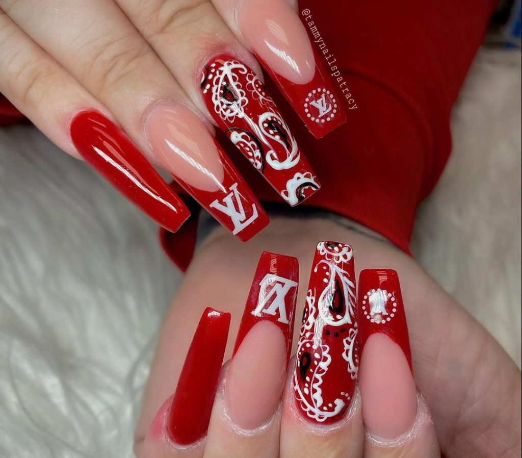 red nails design coffin