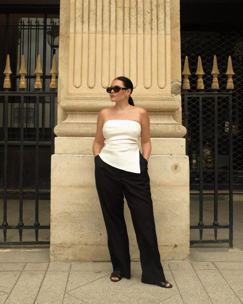 what you can wear with a black linen wide-leg pants