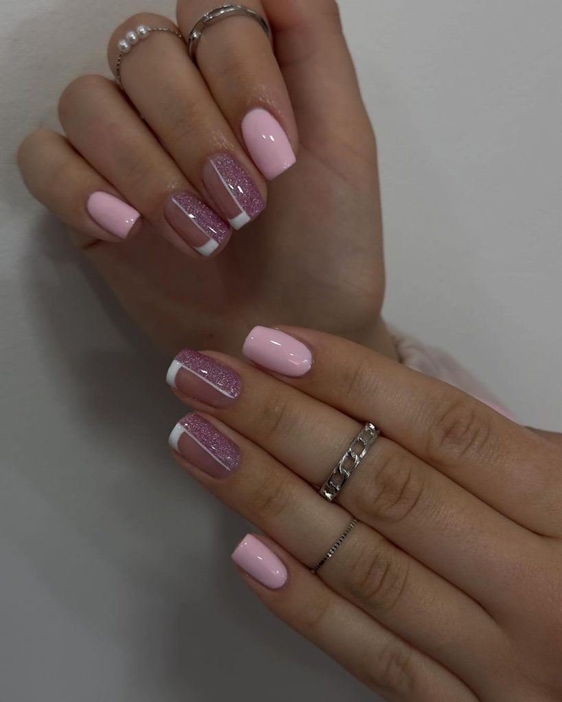 solar pink and white nails