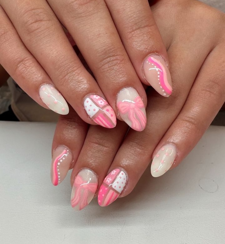 solar pink and white nails