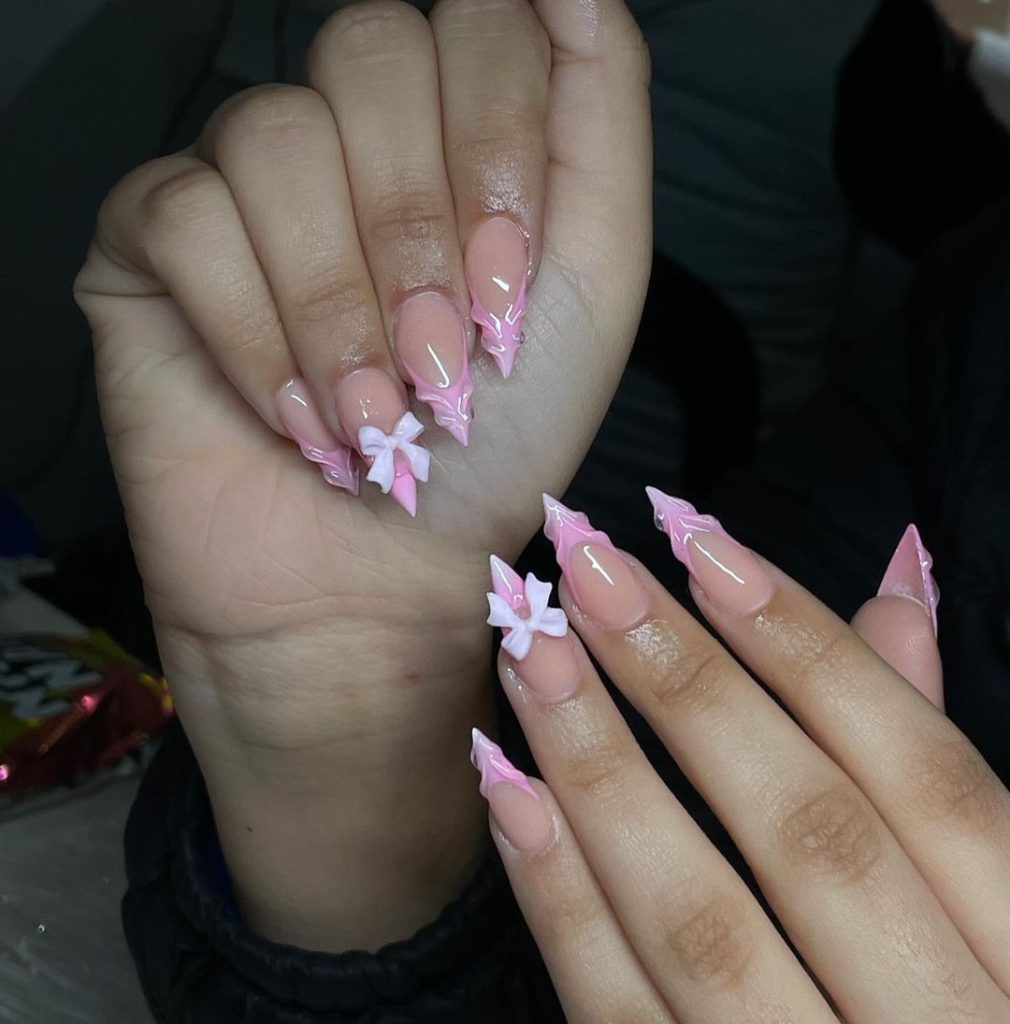 solar pink and white nails