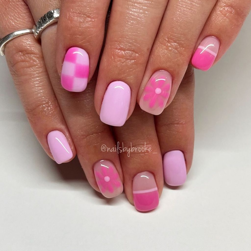 solar pink and white nails