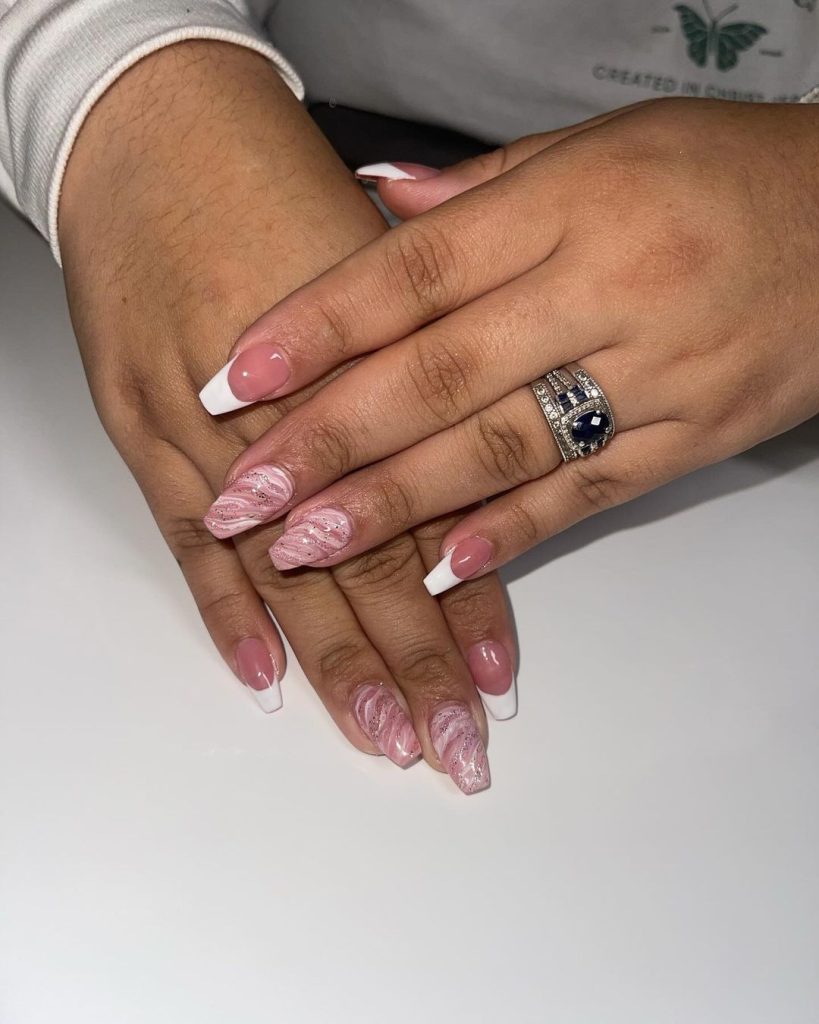 solar pink and white nails