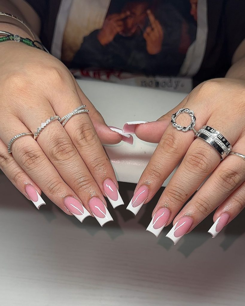 solar pink and white nails