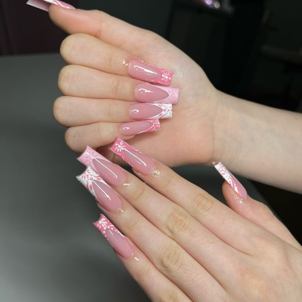 solar pink and white nails