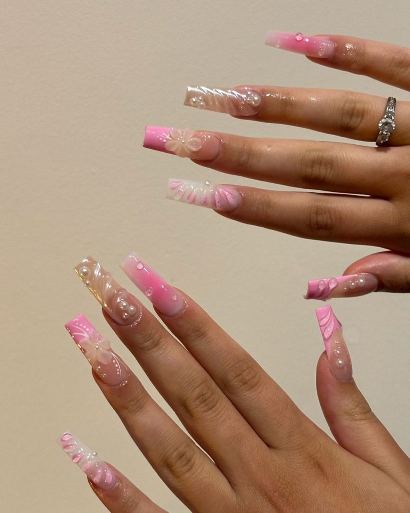 solar pink and white nails