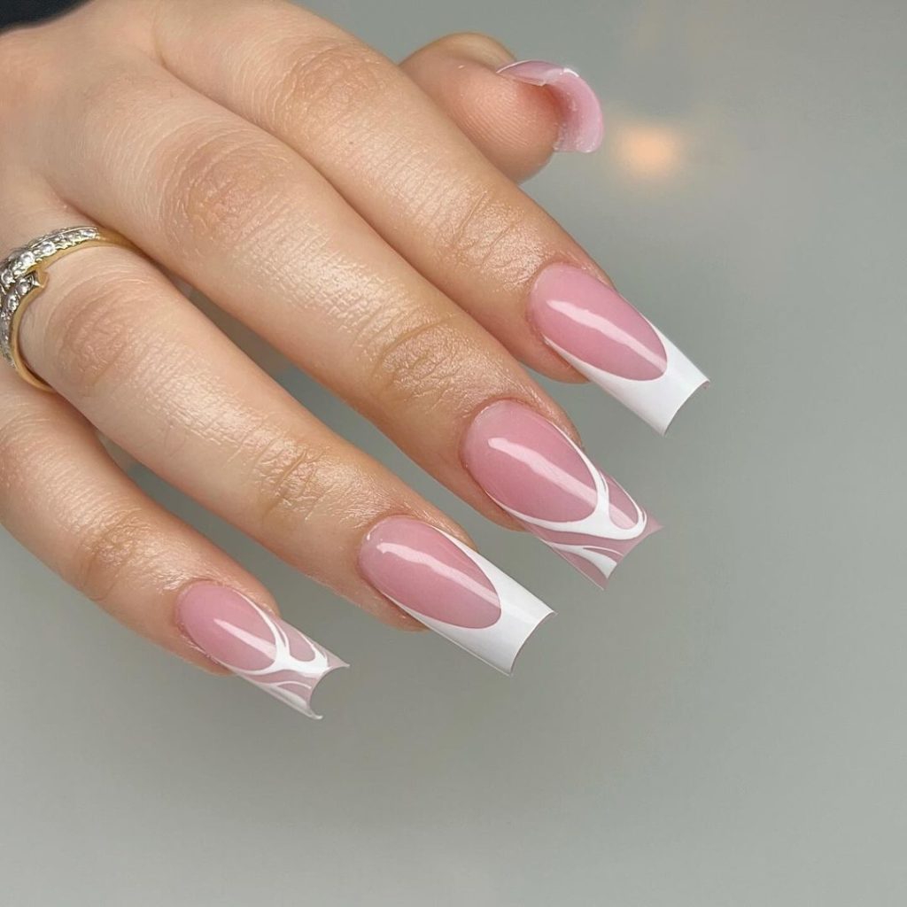 solar pink and white nails