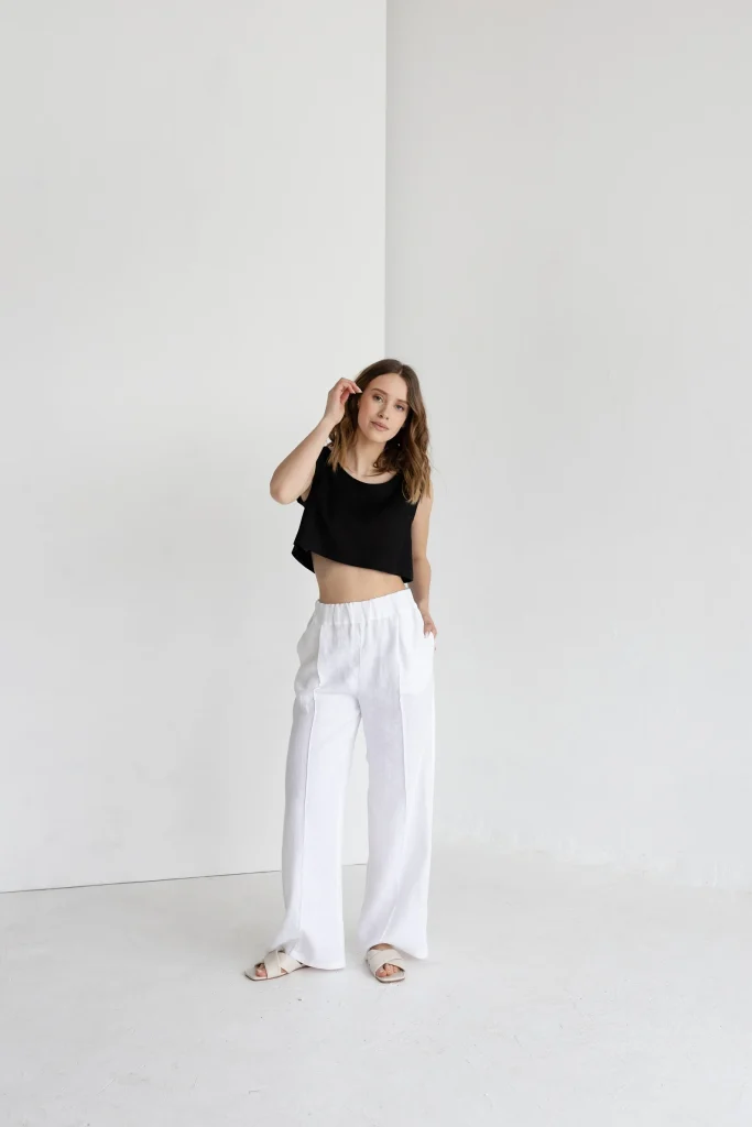 best tops for white wide-leg linen pants