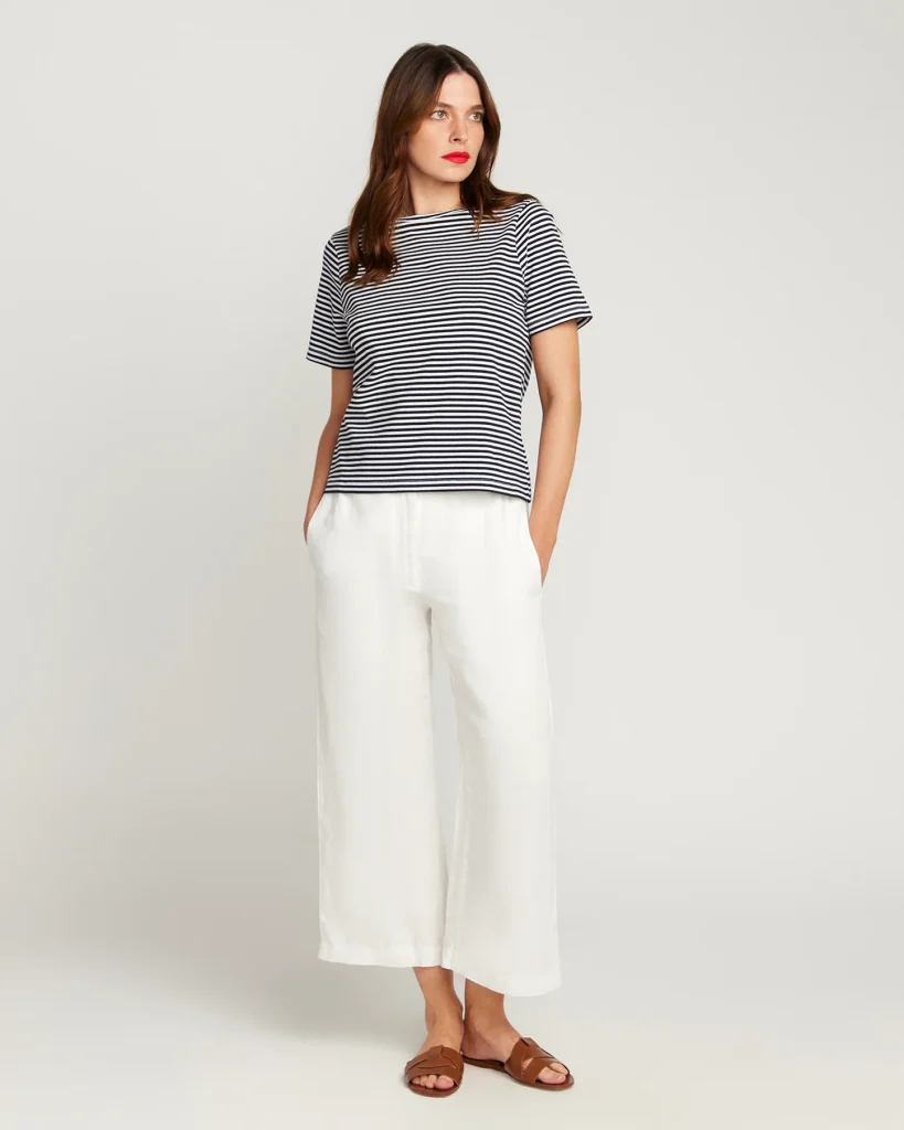 best tops for white cropped linen pants