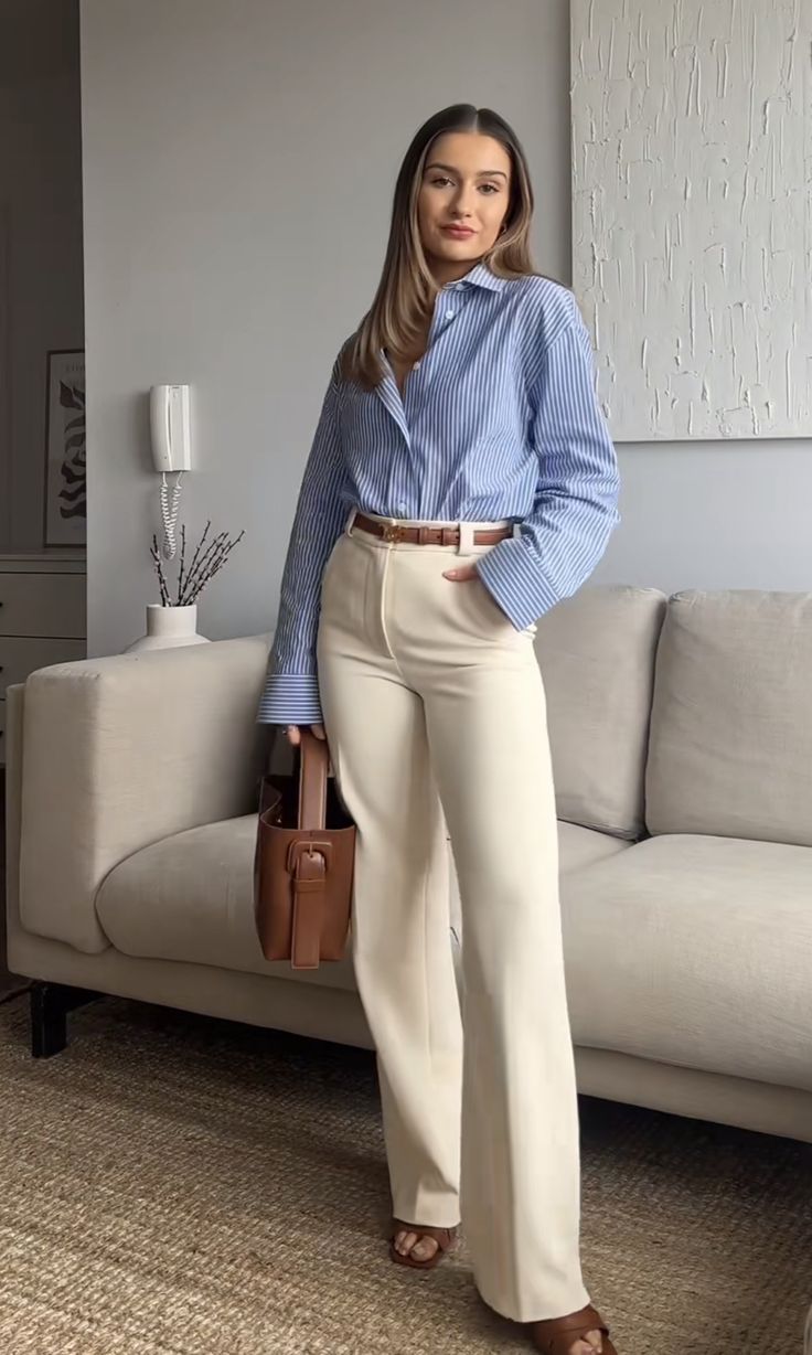 cream Color Pants For Blue Shirt 