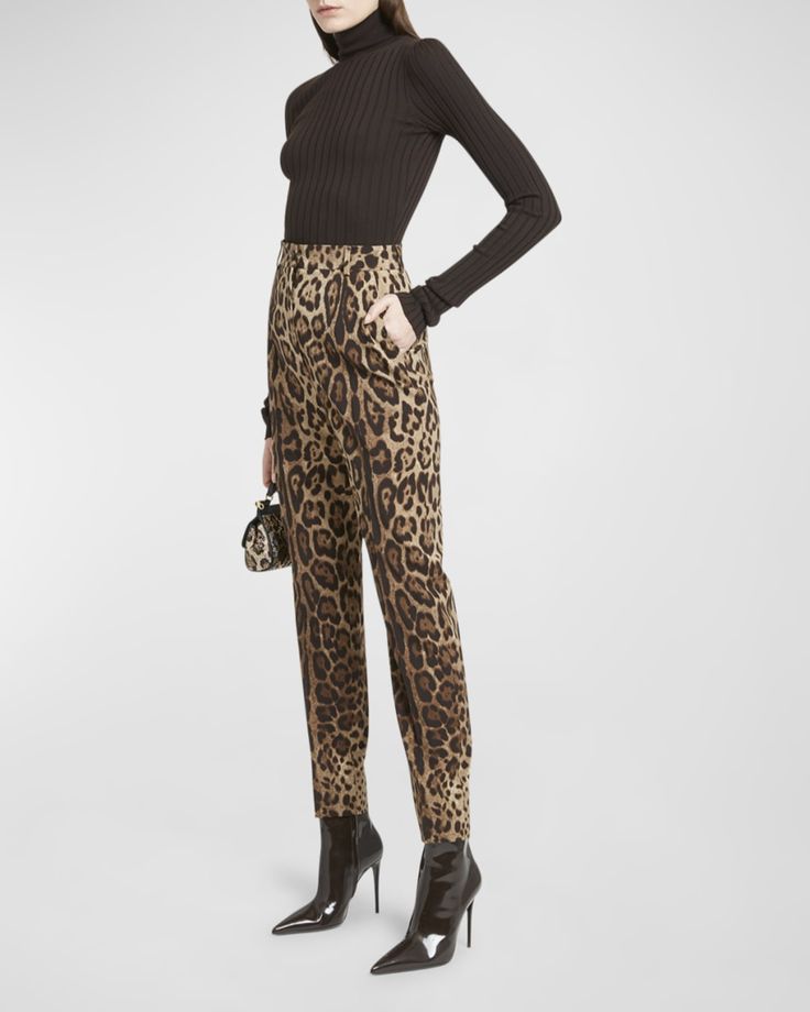 Black Turtleneck + Leopard Print Pants