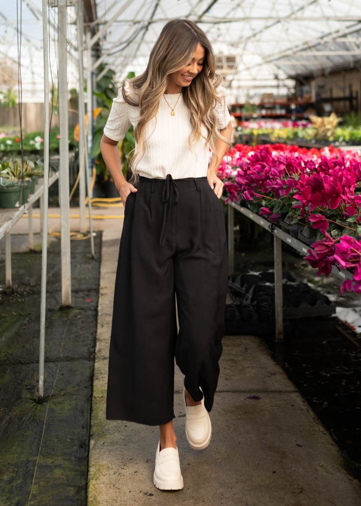 White Sneakers + Cropped Wide-Leg Pants