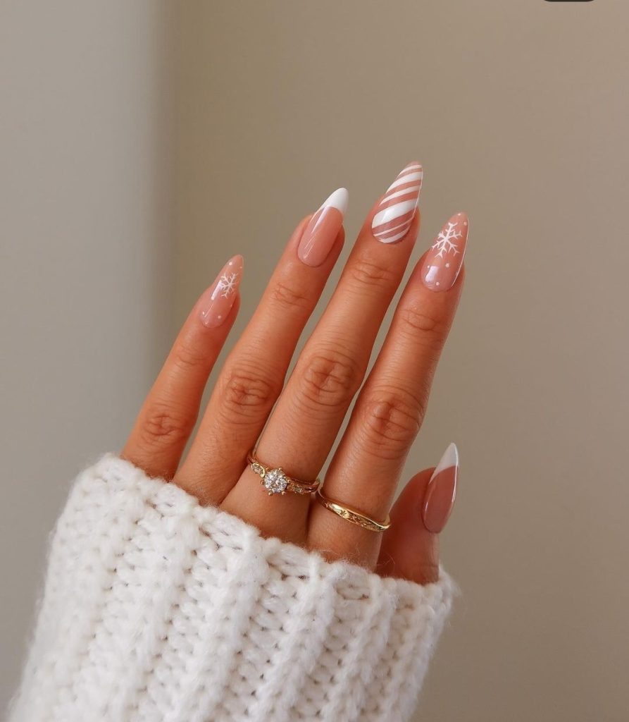 French tips candy cane nails