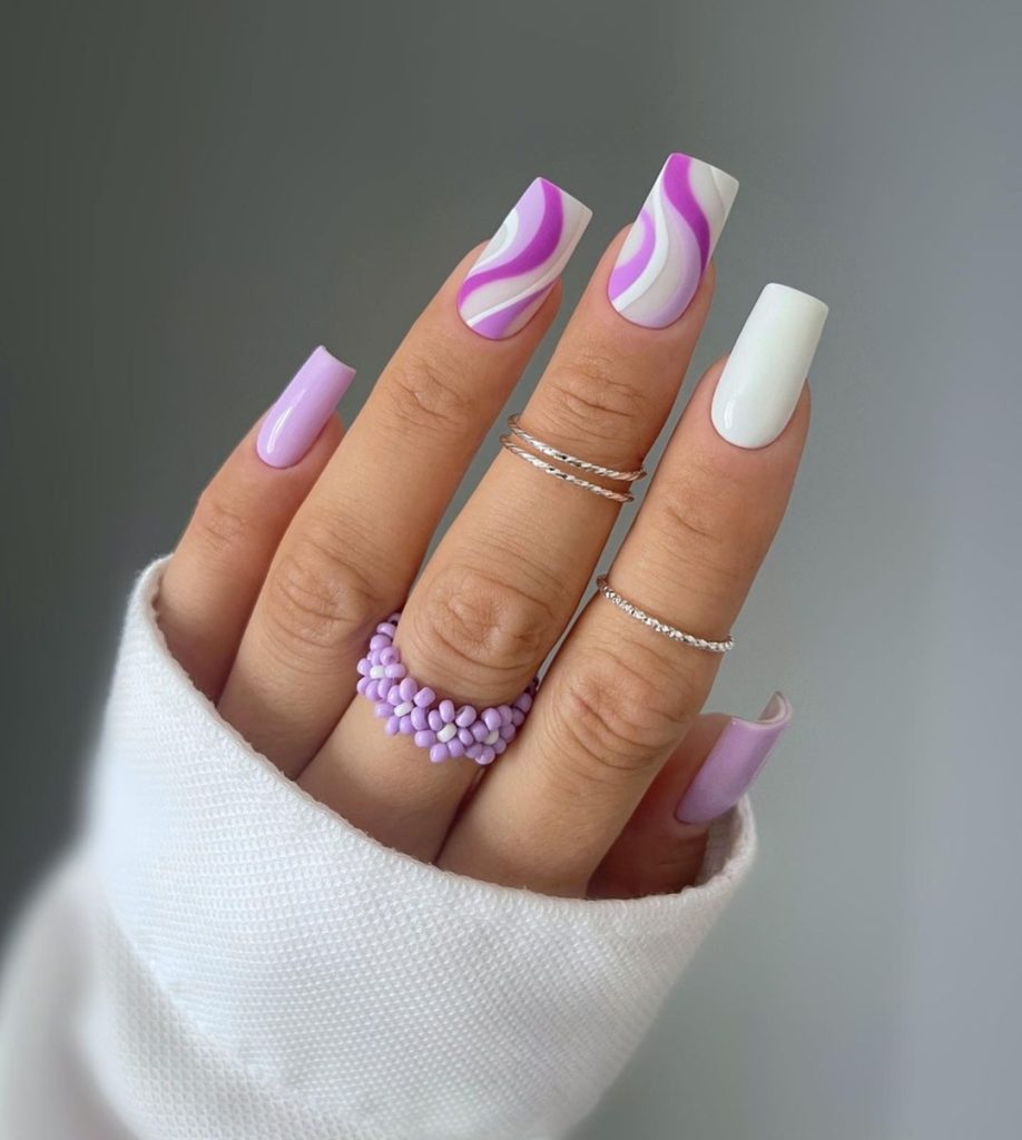 white and purple Winter Nail Design Ideas