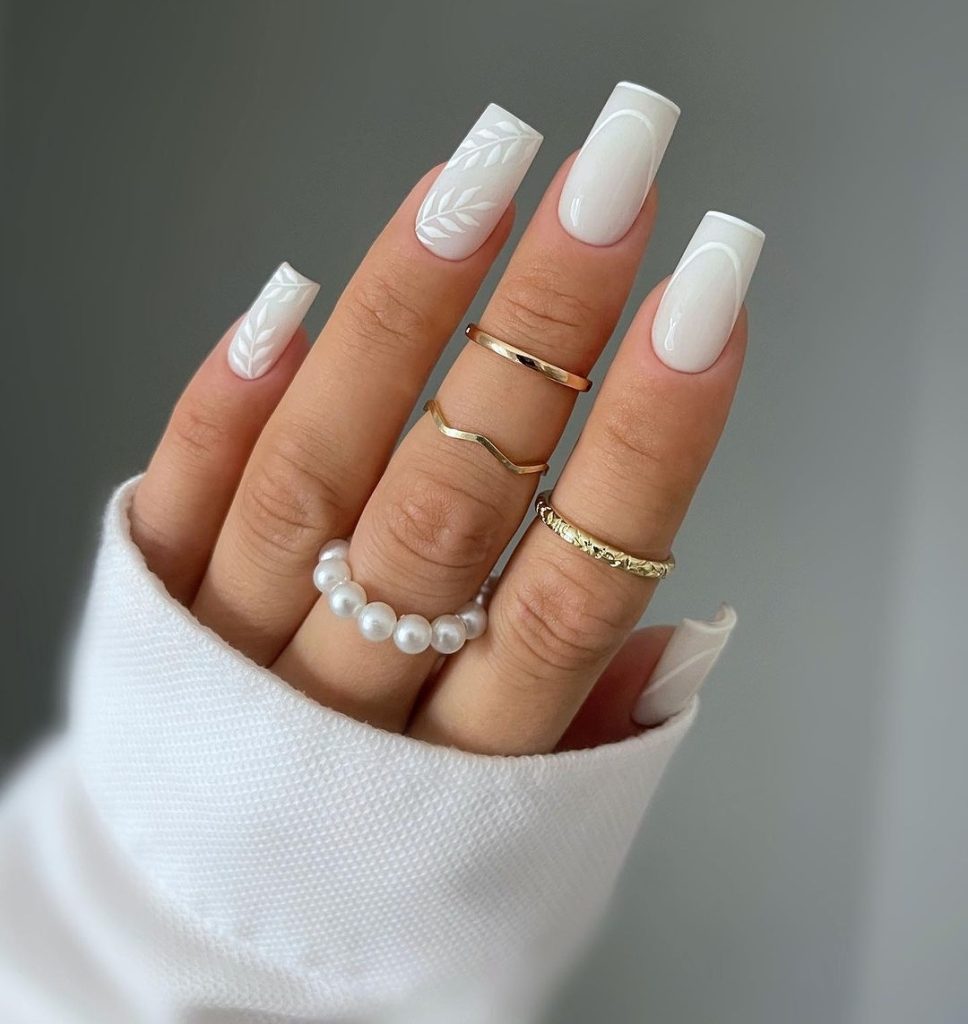 off white Winter Nail Design Ideas