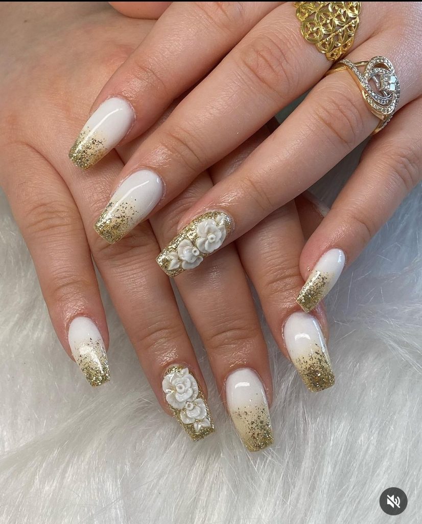 gold tips Winter Nail Design Ideas