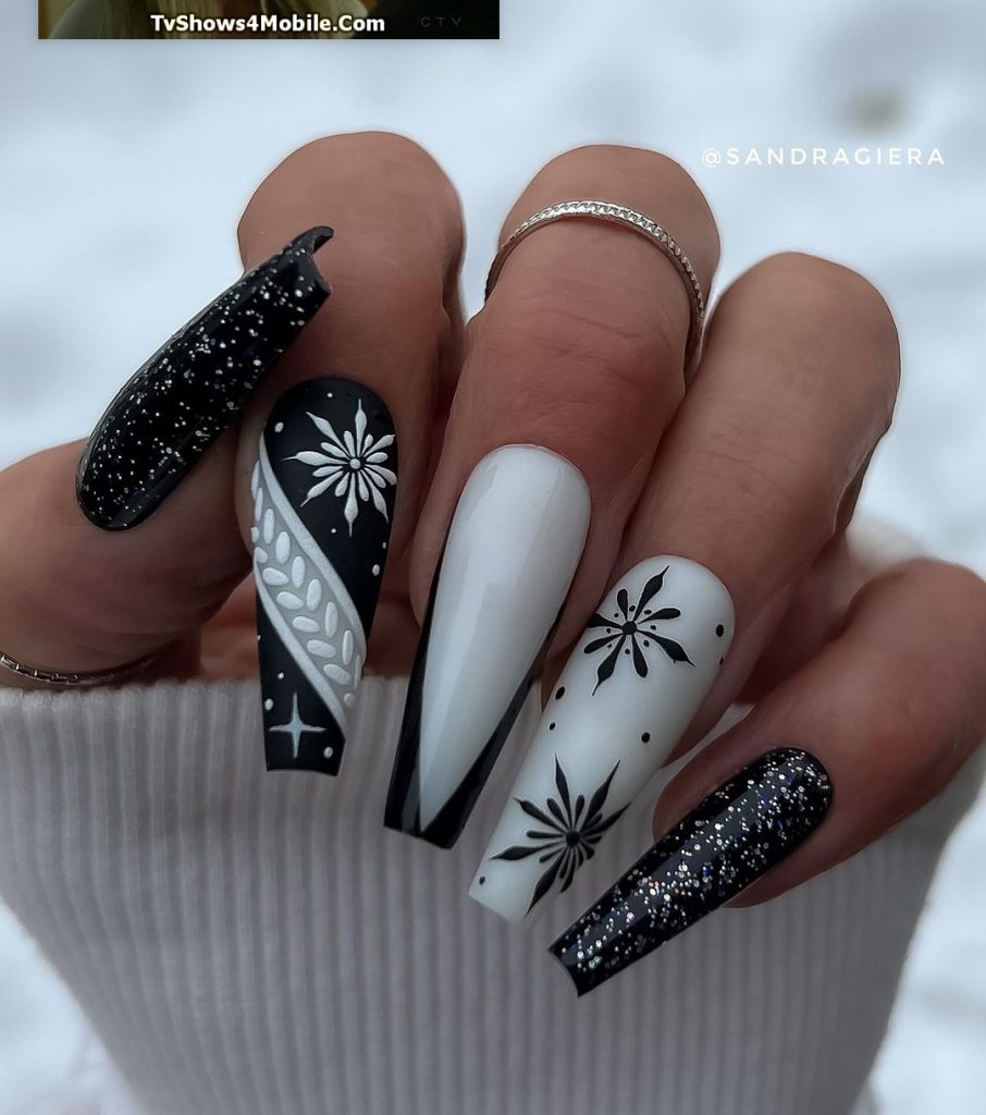 black and white Winter Nail Design Ideas