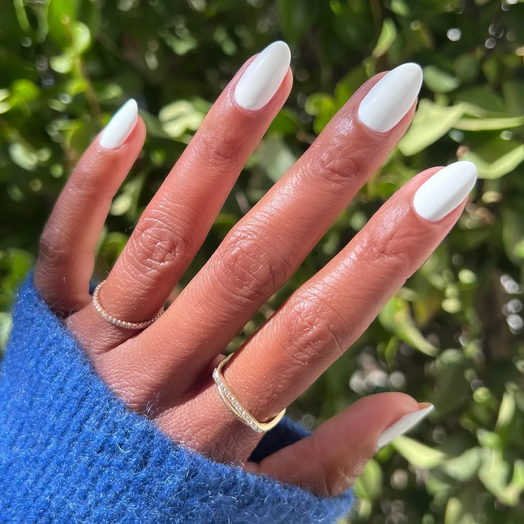 white nails with blue dress