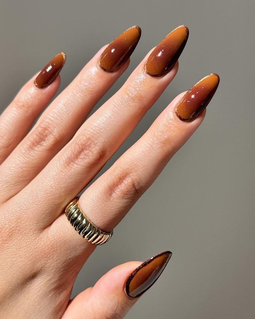 classy ombre brown and gold nails